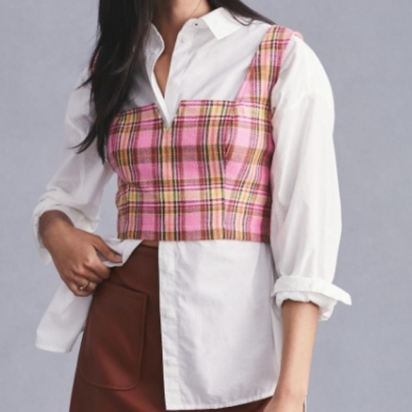 Anthropologie Tops - Anthropologie Maeve Structured Plaid Corset Top Pink 10